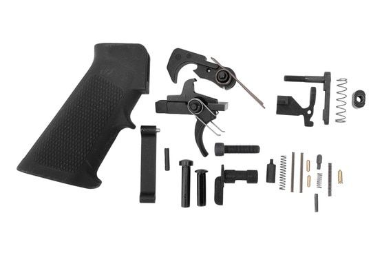 AR-15 lower parts kit with pistol grip and milspec trigger, black.